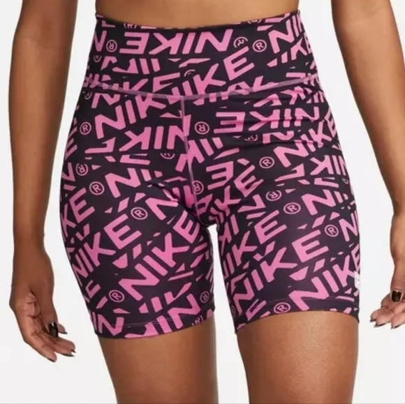 Nike Pants - Nike One Women's Cosmic Fuchsia Printed Mid-Rise Biker Shorts DX0092-665 Size S